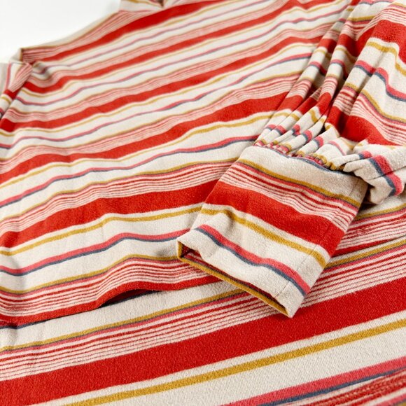 Free People Steph Crop Coral Red Multi Striped Long Sleeve Fleece L‎ Sweater - Picture 6 of 7